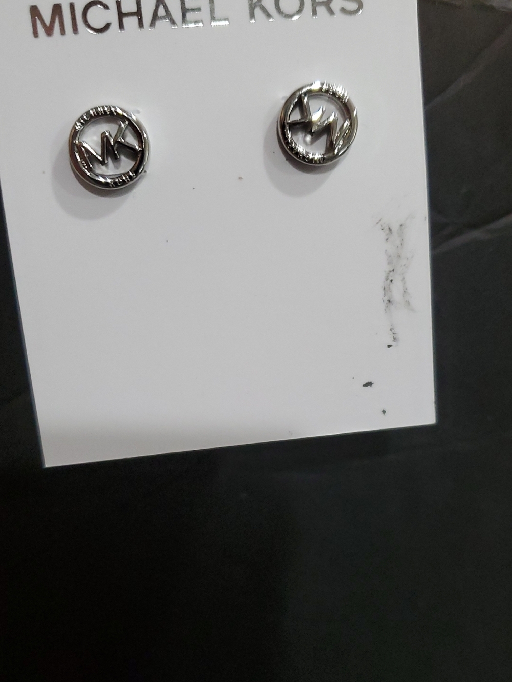 Michael Michael kors silver brass circle MK logo circle round stud back earrings